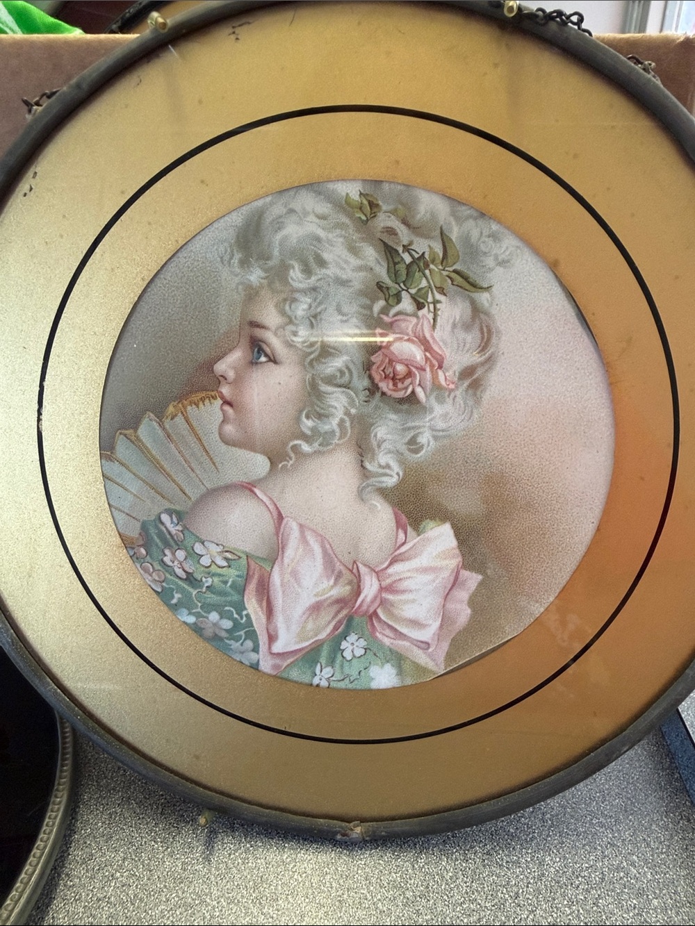 Antique Victorian Chromolithograph Portrait – Young Woman – Gold & Black Frame